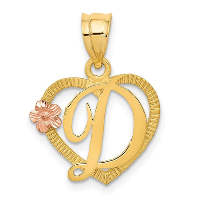 14K Two-Tone Heart Letter D Initial Pendant