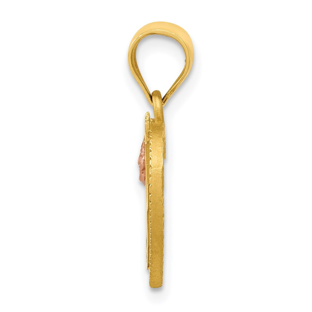14K Two-Tone Heart Letter F Initial Pendant