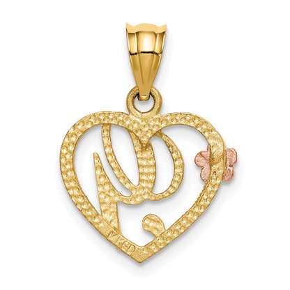 14K Two-Tone Heart Letter G Initial Pendant