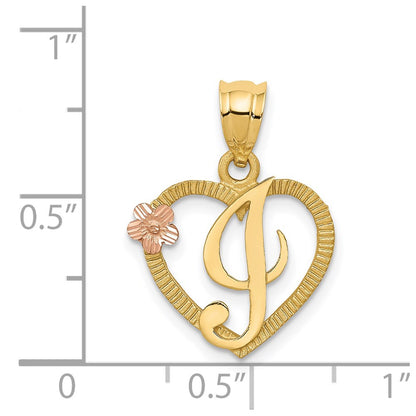 14K Two-Tone Heart Letter I Initial Pendant