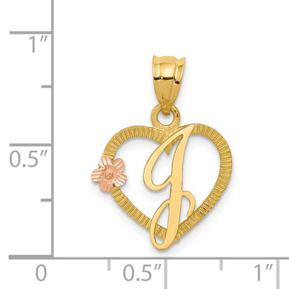 14K Two-Tone Heart Letter J Initial Pendant
