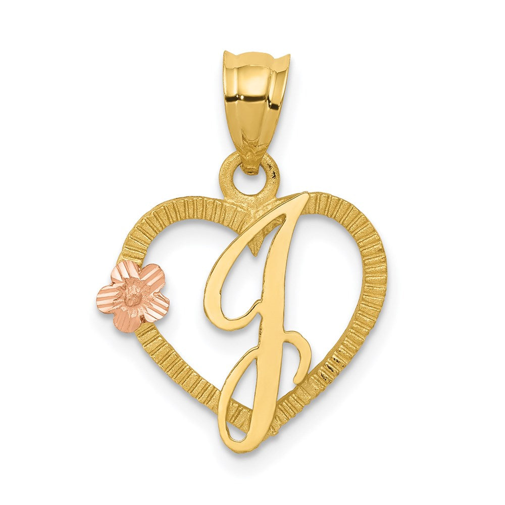 14K Two-Tone Heart Letter J Initial Pendant