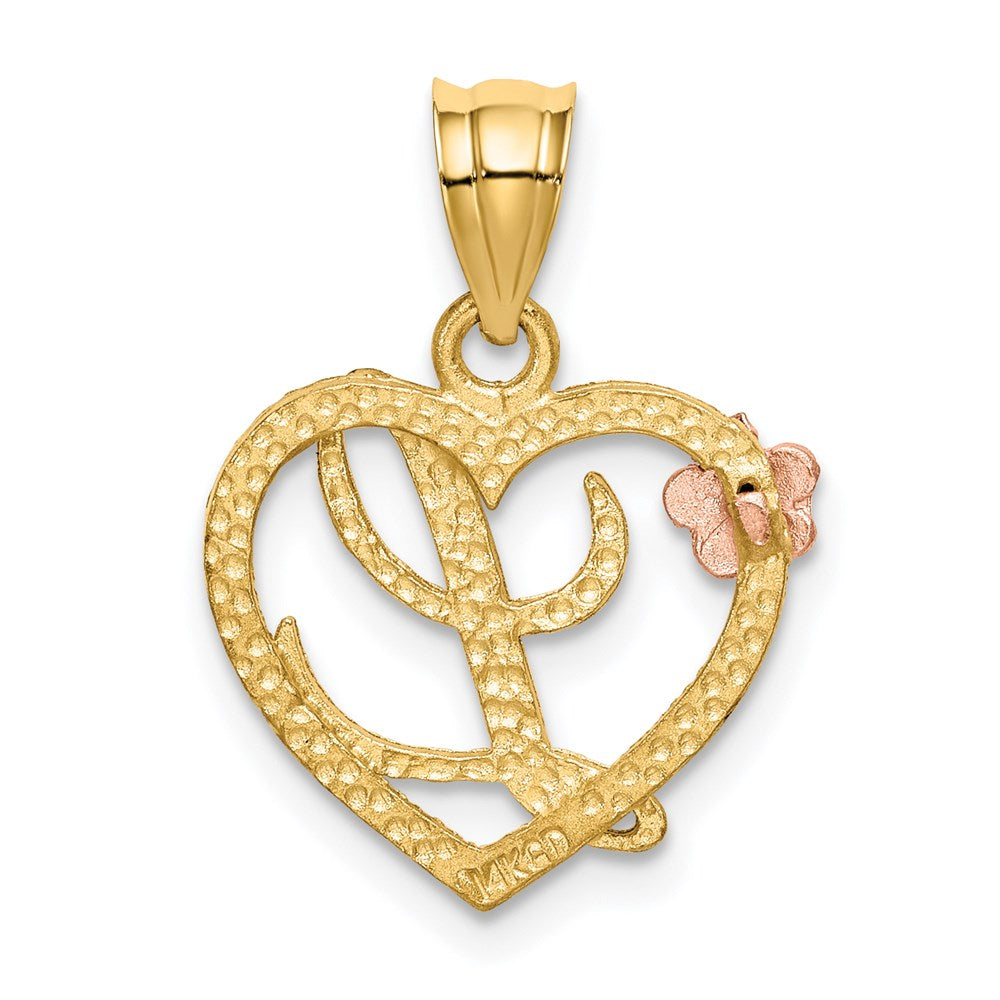 14K Yellow Gold Two-Tone Heart Letter L Initial Pendant