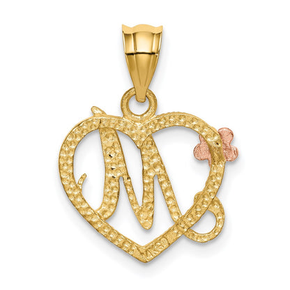 14K Two-Tone Heart Letter M Initial Pendant