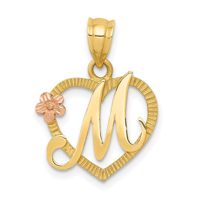 14K Two-Tone Heart Letter M Initial Pendant