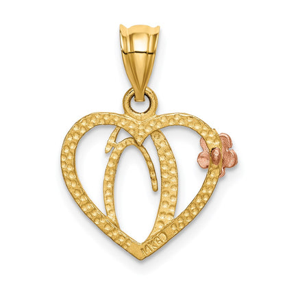 14K Two-Tone Heart Letter O Initial Pendant