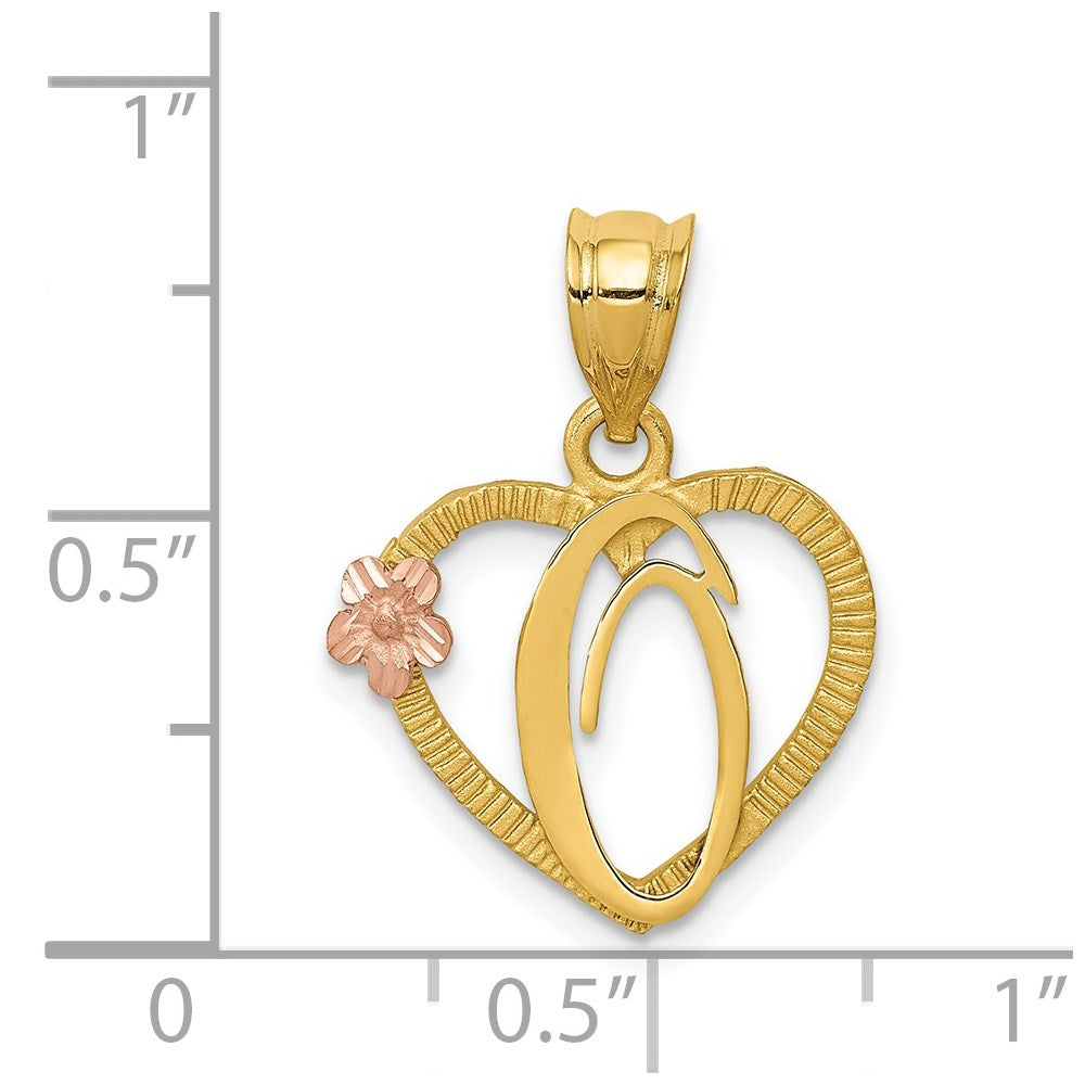 14K Two-Tone Heart Letter O Initial Pendant
