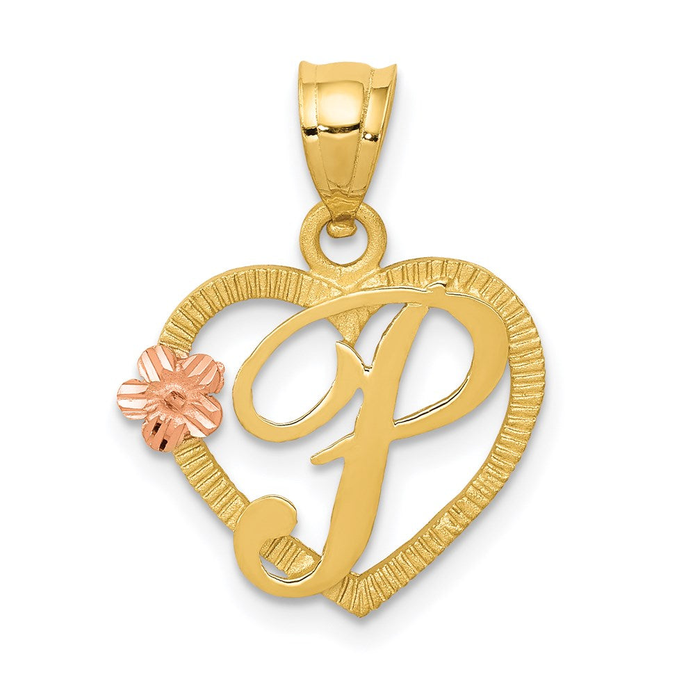 14K Two-Tone Heart Letter P Initial Pendant