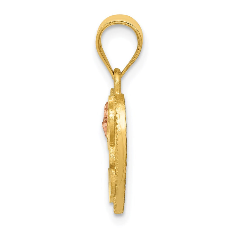 14K Two-Tone Heart Letter R Initial Pendant