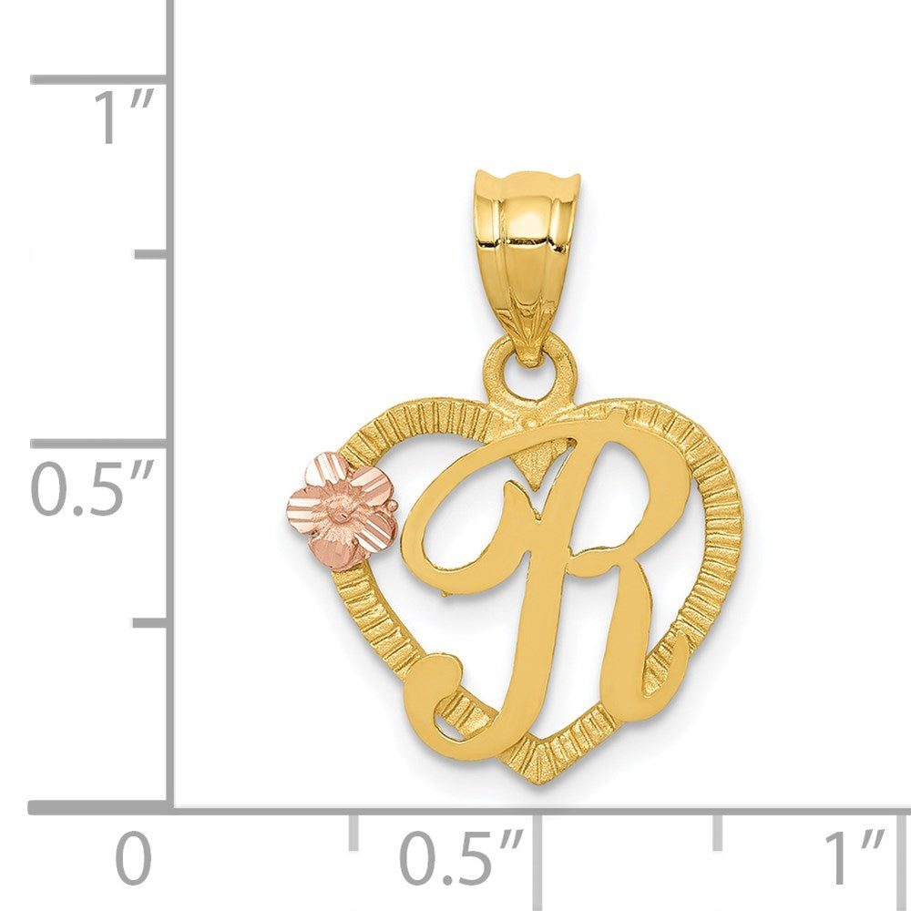 14K Two-Tone Heart Letter R Initial Pendant