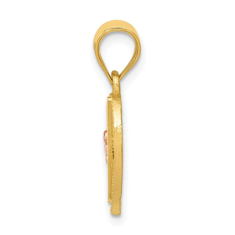 14K Two-Tone Heart Letter V Initial Pendant