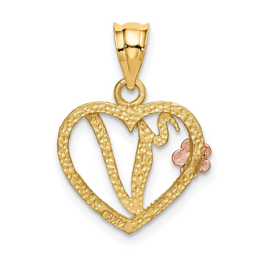 14K Two-Tone Heart Letter V Initial Pendant