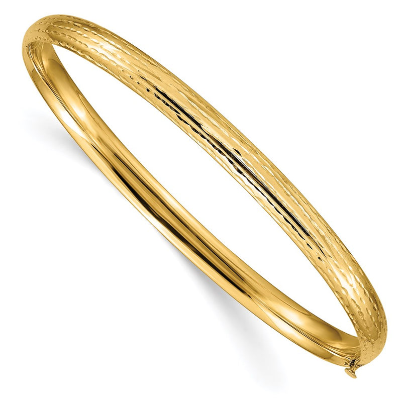 14K Yellow Gold 3/16 Diamond-Cut Fancy Hinged Bangle Bracelet