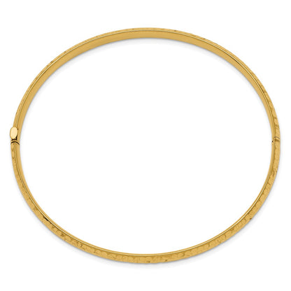 7 Inch 14K 3/16 Fancy Hammered Hinged Bangle Bracelet
