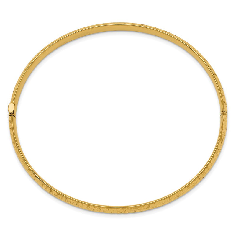7 Inch 14K 3/16 Fancy Hammered Hinged Bangle Bracelet