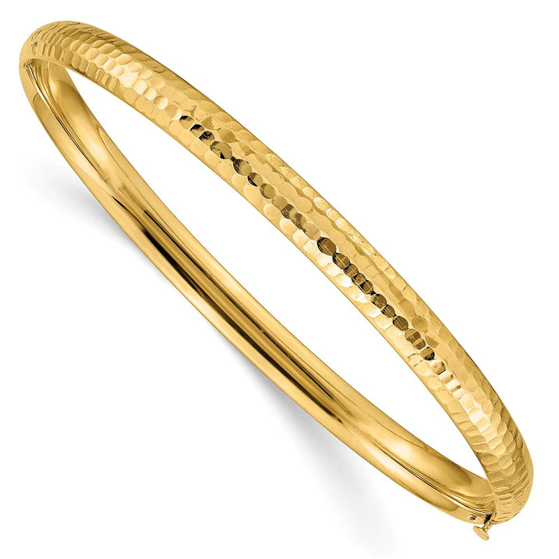 7 Inch 14K 3/16 Fancy Hammered Hinged Bangle Bracelet