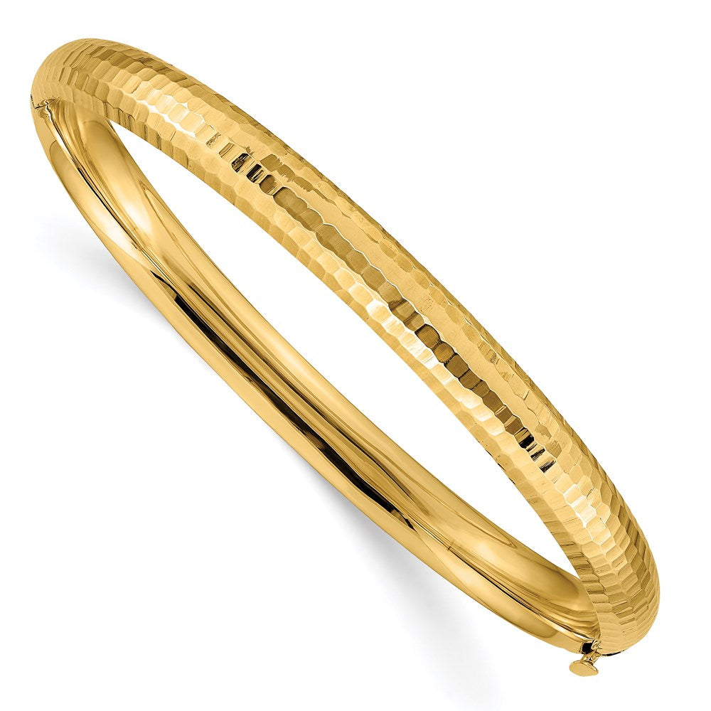 7.25 Inch 14K 4/16 Hammered Fancy Hinged Bangle Bracelet
