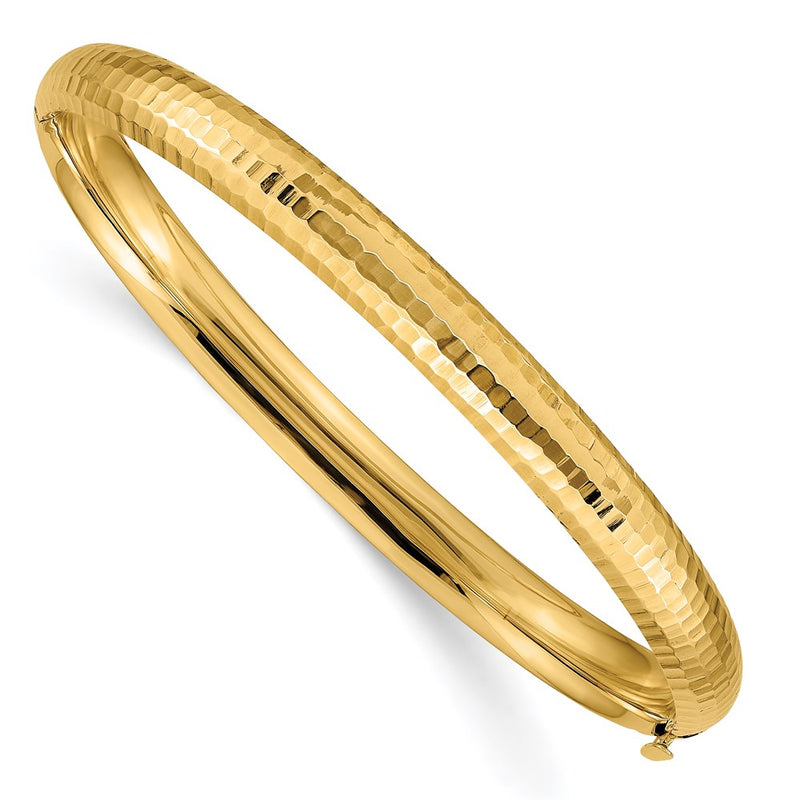 7.25 Inch 14K 4/16 Hammered Fancy Hinged Bangle Bracelet
