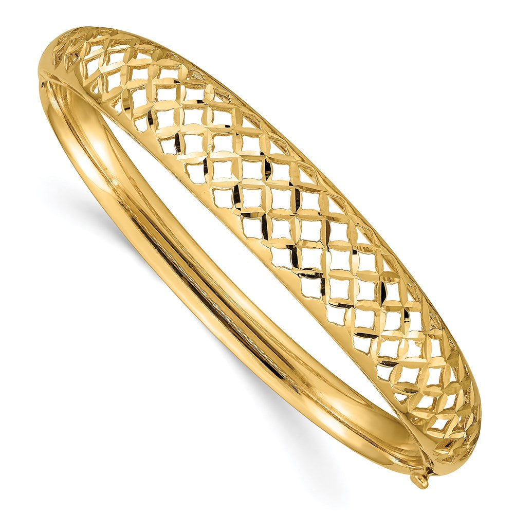 7 Inch 14K 6.25-12.5mm Graduated Fancy Weave Hinged Bangle Bracelet