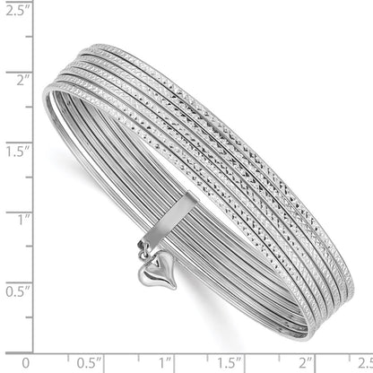 14k White Gold WG w/ Dangle Heart Textured Set of 7 Slip-on Bangles