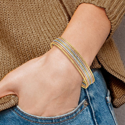 14k Tri-Color Gold w/Dangle Heart Tri-Color Gold Set of 7 Textured Slip-on Bangles