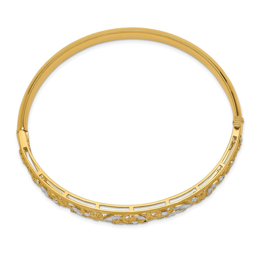 7 Inch 14K W/White Rhodium Diamond-Cut Graduated Hinged Bangle Bracelet