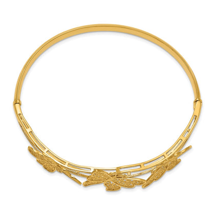 14K Yellow Gold Filgree Butterfly Hinged Bangle Bracelet