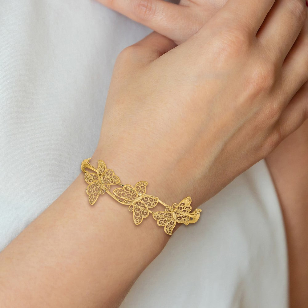14K Yellow Gold Filgree Butterfly Hinged Bangle Bracelet