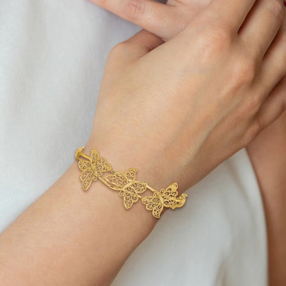 14K Yellow Gold Filgree Butterfly Hinged Bangle Bracelet