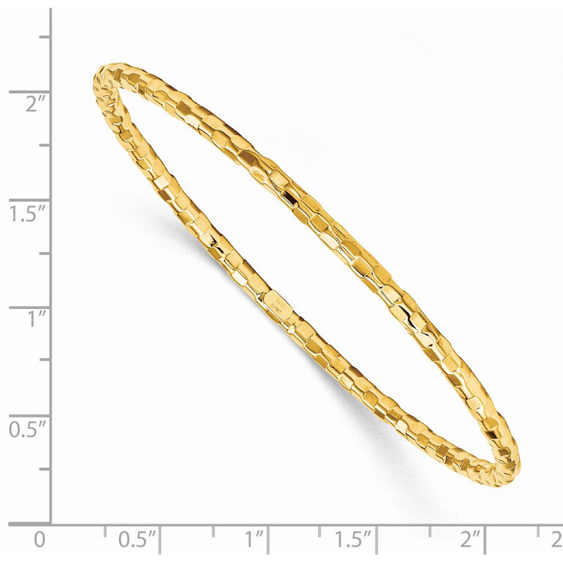 8 Inch 14K Polished Textured Slip-On Bangle Bracelet