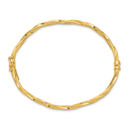 7 Inch 14K Polished Twisted Hinged Bangle Bracelet