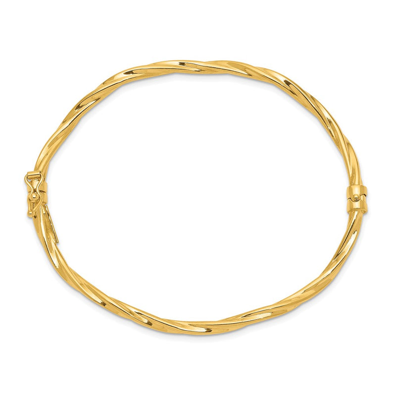 7 Inch 14K Polished Twisted Hinged Bangle Bracelet