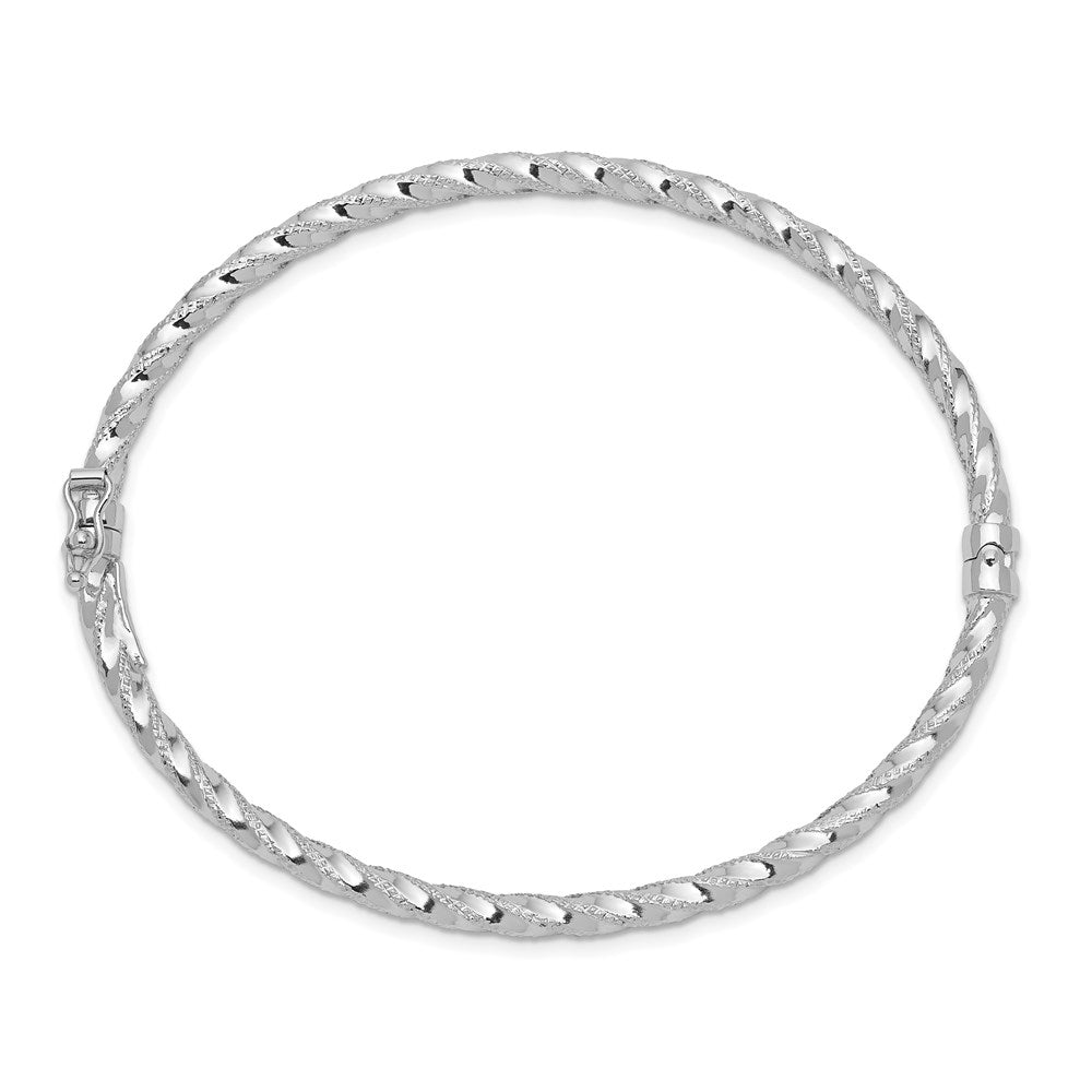 7 Inch 14K Wg Polished Textured Hinged Bangle Bracelet
