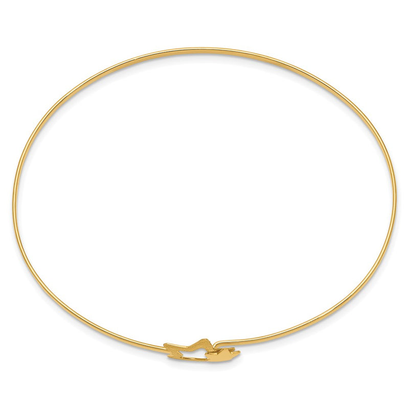14K Yellow Gold Brushed And Polished Stars Flexible Bangle