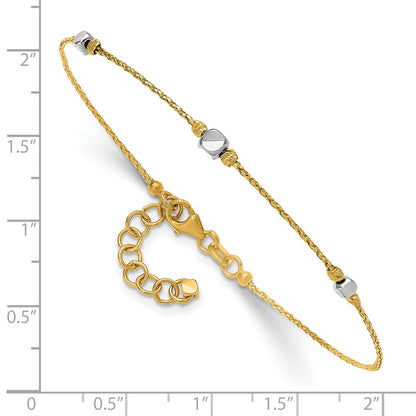 14K Two-Tone Polished Diamond-Cut Beaded 7in w/1in Ext. Bracelet