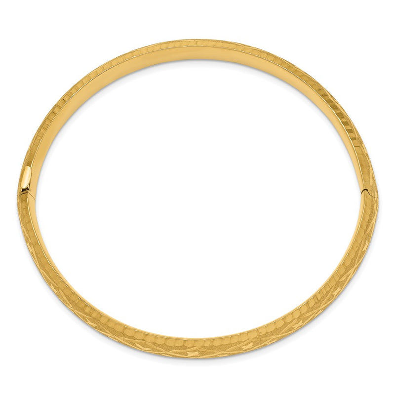 7 Inch 14K 5/16 Diamond-Cut Fancy Hinged Bangle Bracelet