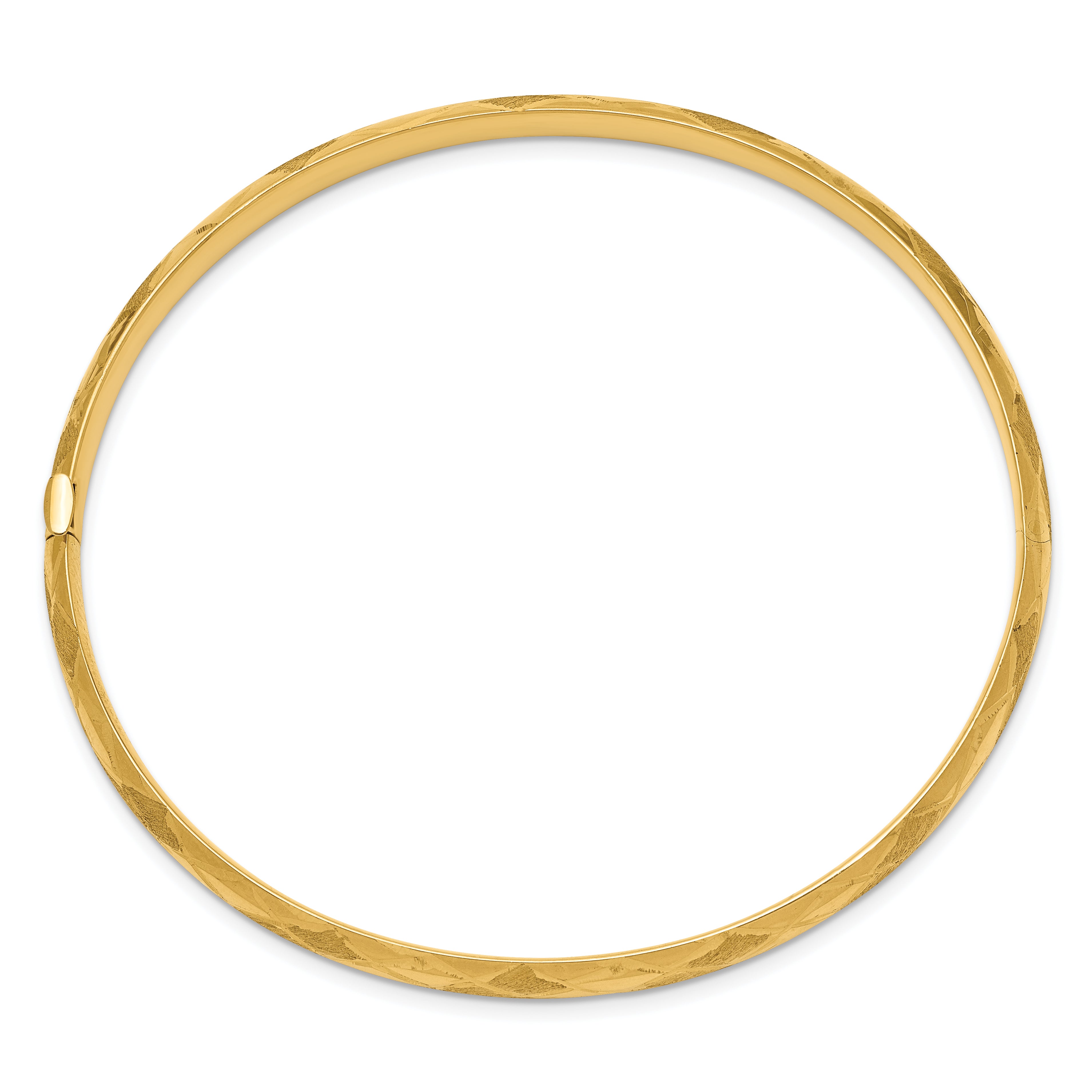 14K Yellow Gold 3/16 Diamond-Cut Fancy Hinged Bangle Bracelet