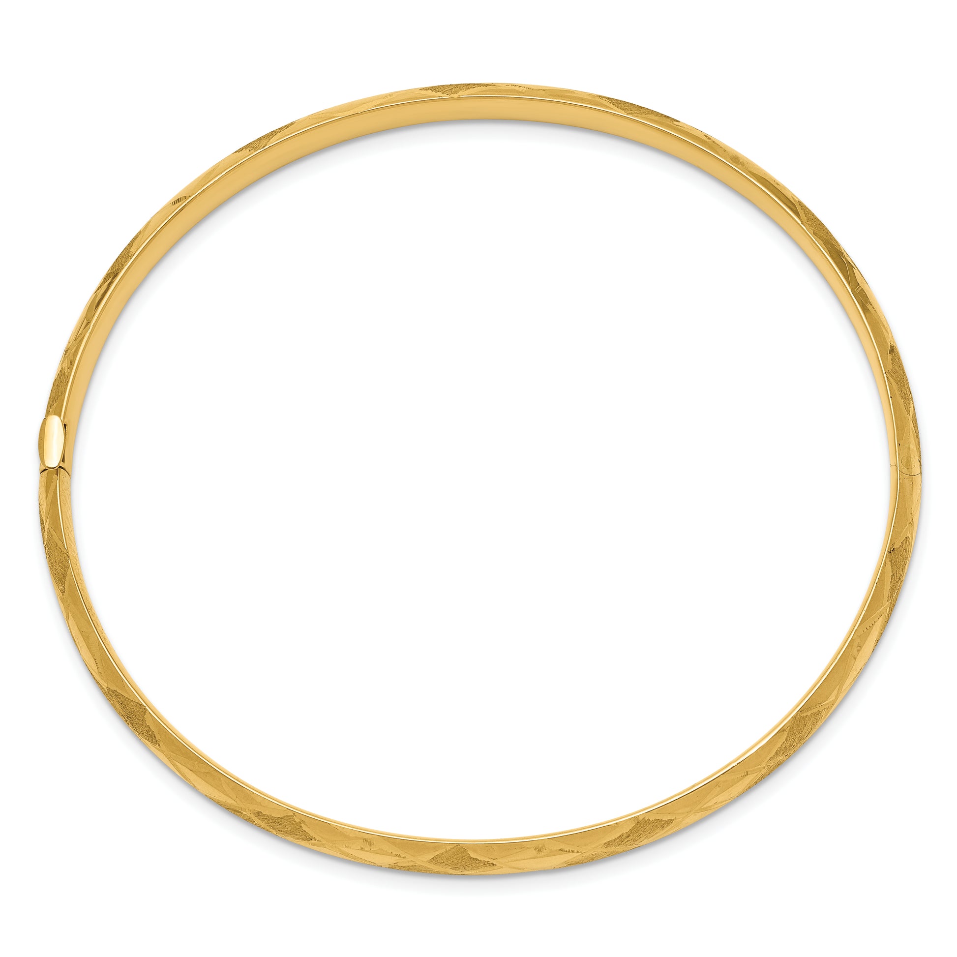 14K Yellow Gold 3/16 Diamond-Cut Fancy Hinged Bangle Bracelet