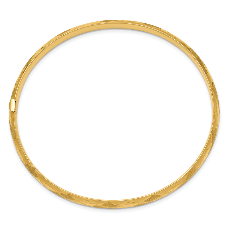 14K Yellow Gold 3/16 Diamond-Cut Fancy Hinged Bangle Bracelet