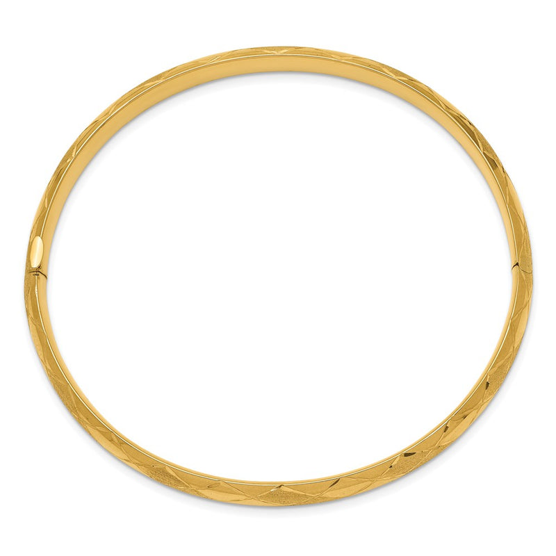 14K Yellow Gold 4/16 Diamond-Cut Fancy Hinged Bangle Bracelet