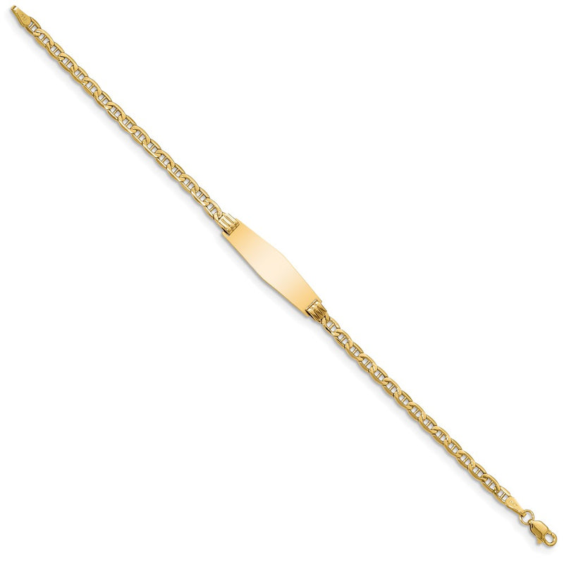 7 Inch 14K Semi-Solid Soft Diamond Shape Anchor Link Id Bracelet