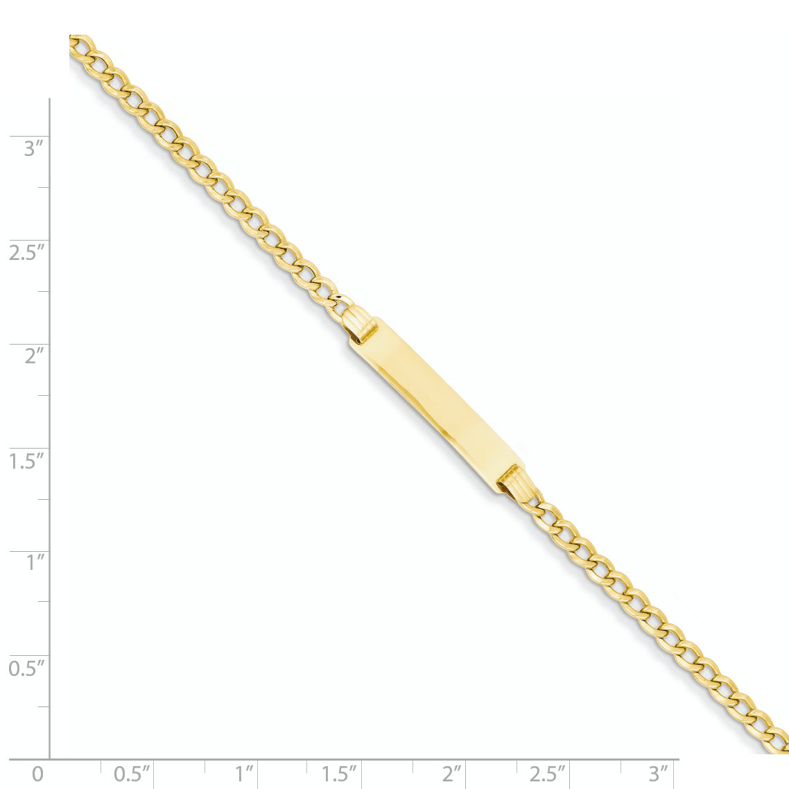 14K Yellow Gold Polished Semi Solid Chain/Solid Plate Cuban Link 25.5X5mm 7 Inch Id Bracelet