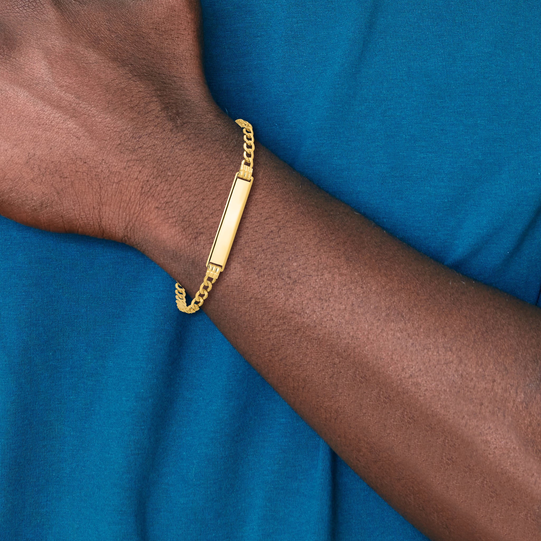 14K Yellow Gold Polished Semi Solid Chain/Solid Plate Cuban Link 25.5X5mm 7 Inch Id Bracelet