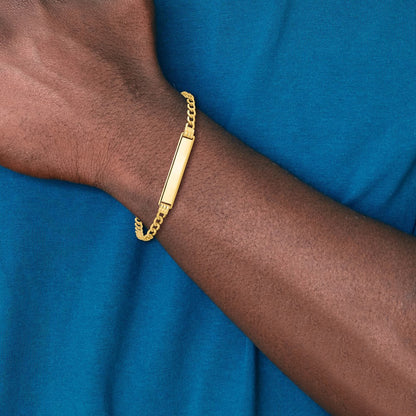 14K Yellow Gold Polished Semi Solid Chain/Solid Plate Cuban Link 25.5X5mm 7 Inch Id Bracelet