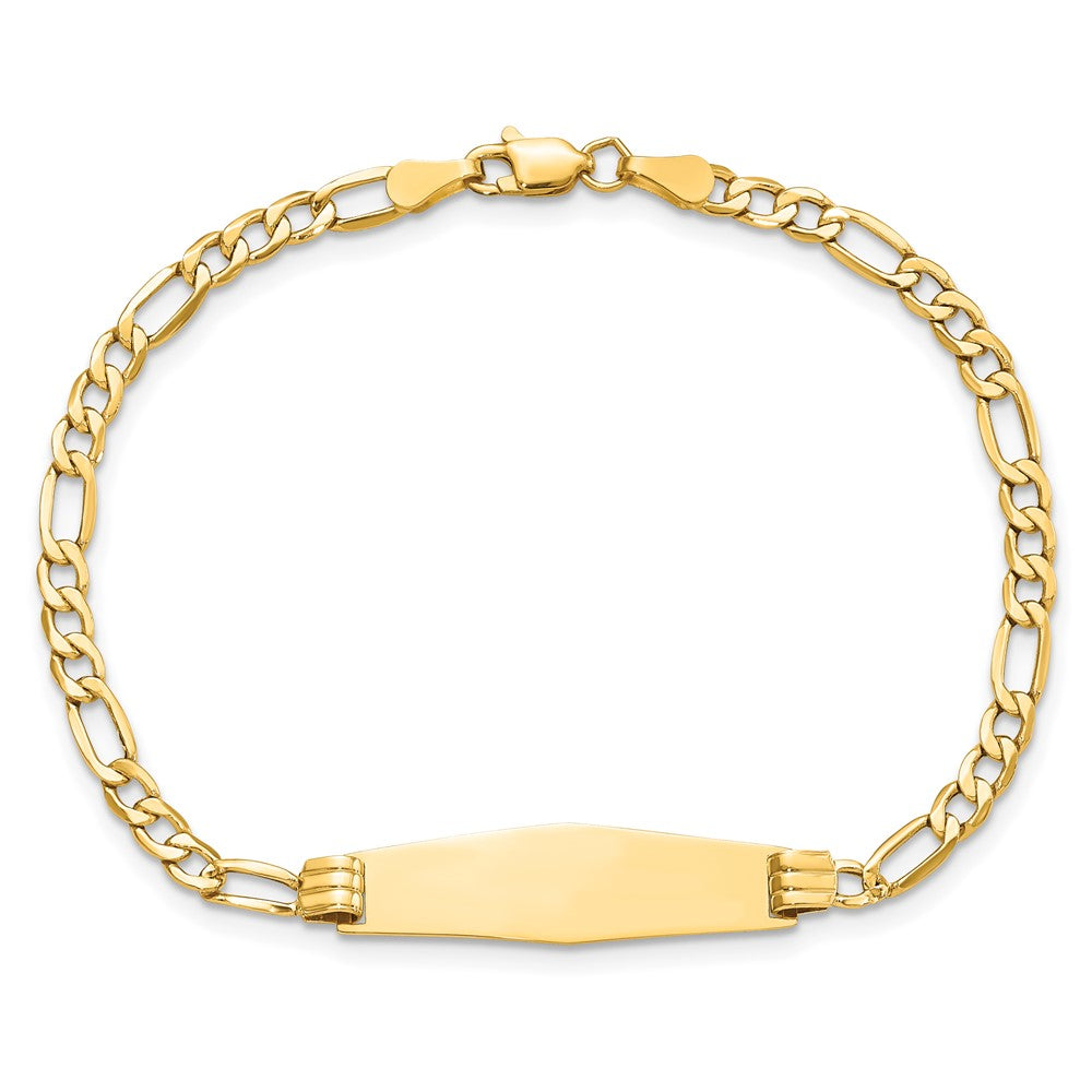 7 Inch 14K Semi-Solid Soft Diamond Shape Figaro Link Id Bracelet