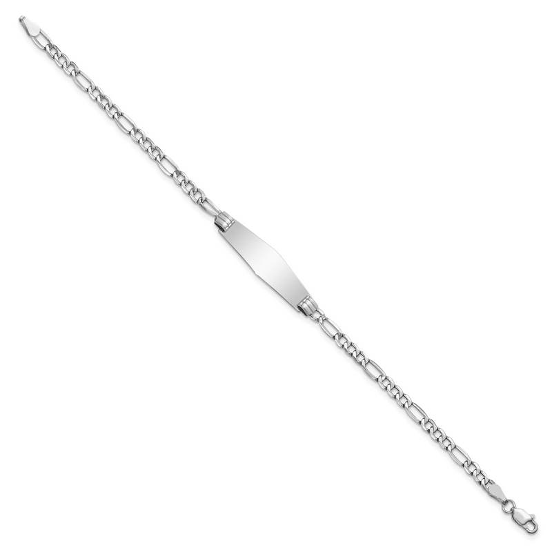 7 Inch 14K Wg Semi-Solid Soft Diamond Shape Figaro Link Id Bracelet