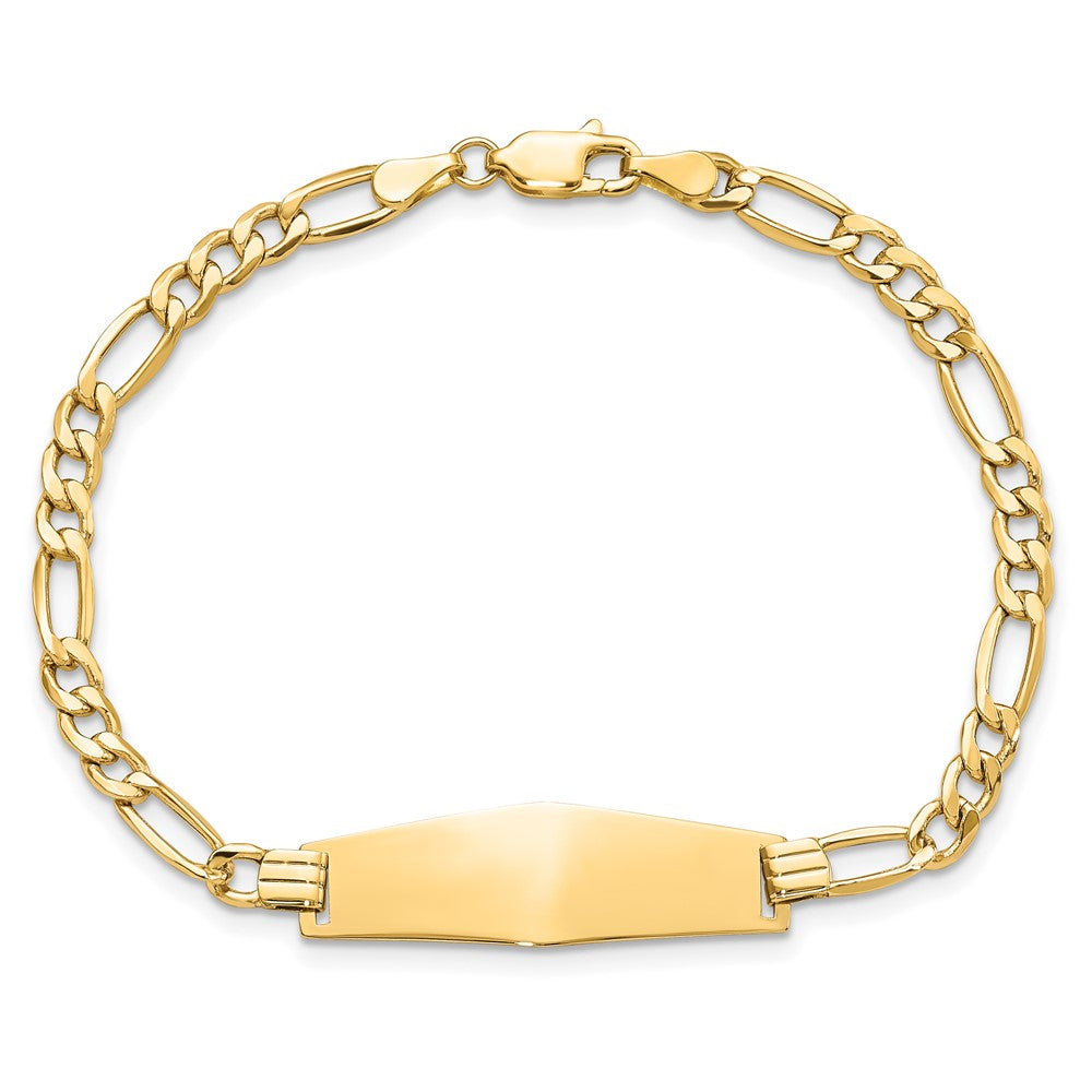 7 Inch 14K Semi-Solid Soft Diamond Shape Figaro Link Id Bracelet