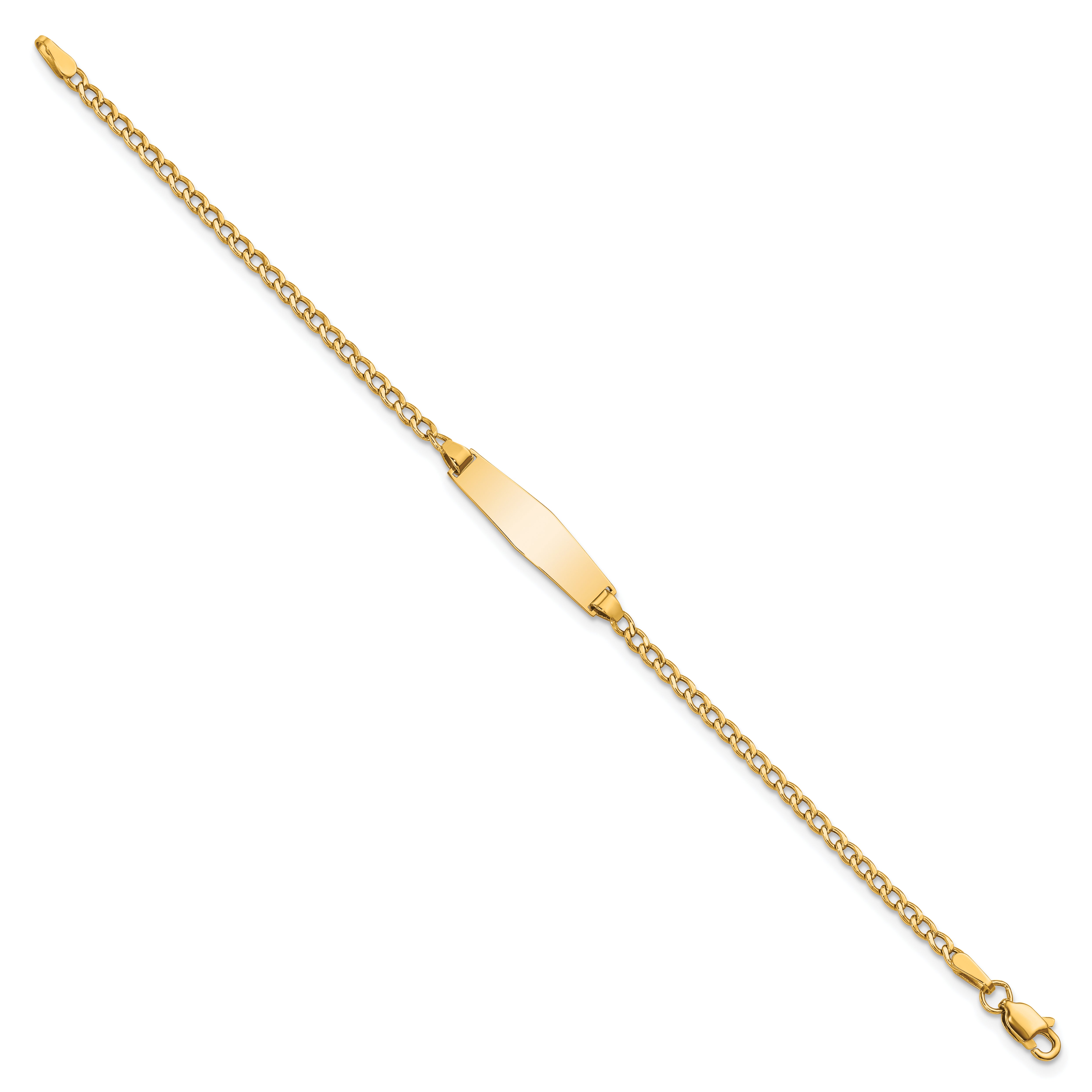 14K Yellow Gold Polished Semi Solid Chain/Solid Plate Cuban Link Soft Diamond Shape 19.5X5.5mm 7 Inch Id Bracelet