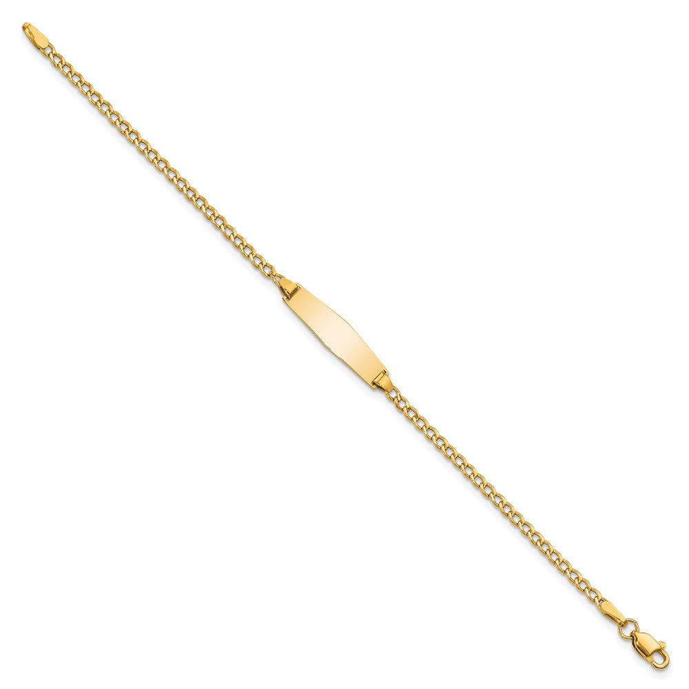 14K Yellow Gold Polished Semi Solid Chain/Solid Plate Cuban Link Soft Diamond Shape 19.5X5.5mm 6 Inch Baby/Child Id Bracelet