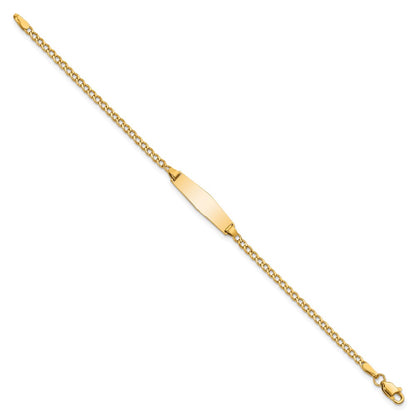14K Yellow Gold Polished Semi Solid Chain/Solid Plate Cuban Link Soft Diamond Shape 19.5X5.5mm 6 Inch Baby/Child Id Bracelet